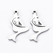 201 Stainless Steel Pendants, Cut, Mermaid, Stainless Steel Color, 20x12x1mm, Hole: 1.2mm(STAS-Q240-066P)