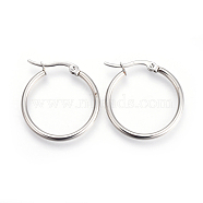 201 Stainless Steel Hoop Earrings with 304 Stainless Steel Pin, Hypoallergenic Earrings for Women, Stainless Steel Color, 12 Gauge, 25.5x24x2mm, Pin: 1mm(EJEW-YW0001-04-P)