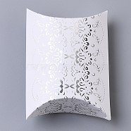 Paper Pillow Candy Boxes, for Wedding Favors Baby Shower Birthday Party Supplies, Rectangle, Silver, Floral Pattern, Fold: 9.1x6.3x2.65cm, Unfold: 11.3x6.9x0.1cm(CON-I009-13C)