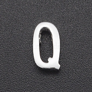 201 Stainless Steel Charms, for Simple Necklaces Making, Laser Cut, Letter, Stainless Steel Color, Letter.Q, 9x5x3mm, Hole: 1.8mm(STAS-R109-JA433-Q-1)