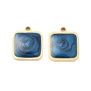 Ion Plating(IP) 304 Stainless Steel Enamel Charms, Square Charm, Marine Blue, Golden, 13x11x2mm, Hole: 1.2mm(STAS-Z078-22G)