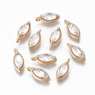 Brass Micro Pave Cubic Zirconia Charms, Light Gold, Long-Lasting Plated, Cadmium Free & Lead Free, Horse Eye, Clear, 12x5x4mm, Hole: 1.2mm(KK-S359-069-RS)
