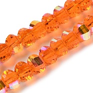 Transparent Electroplate Glass Beads Strands, AB Color Plated, Faceted, Rondelle, Dark Orange, 7.8x5.8~6.3mm, Hole: 1.5mm, about 80pcs/strand, 18.31''~19.88''(46.5~50.5cm)(GLAA-Q099-C01-02)