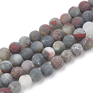 Natural African Bloodstone Beads Strands, Heliotrope Stone Beads, Frosted, Round, 10mm, Hole: 1.2mm, about 37~40pcs/strand, 14.9~15.1 inch(38~38.5cm)(G-T106-153)