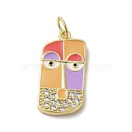Brass Micro Pave Cubic Zirconia Pendants, with Enamel, with Jump Ring, Real 18K Gold Plated, Abstract Face, Orange, 23.5x11.5x2mm, Hole: 3mm(KK-E092-28G-04)