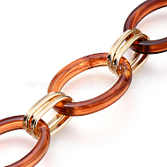 Transparent Acrylic Handmade Cable Chains, with Aluminium Double Links, Oval, Coconut Brown, 25.5x19x3.5mm(AJEW-JB00556)