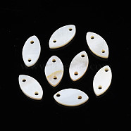 Natural Freshwater Shell Connector Charms, Horse Eye, Seashell Color, 13x6.5~7.5x1.5~2mm, Hole: 1.4mm(SHEL-N026-186)