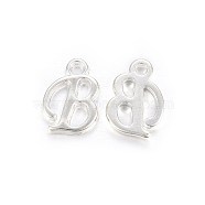 Silver Color Plated Alloy Letter Pendants, Rack Plating, Cadmium Free & Lead Free, Letter.B, 13x10x2mm, Hole: 1.5mm(PALLOY-J718-01S-B)