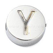 Tarnish Resistant 304 Stainless Steel Beads, Flat Round with Letter, Stainless Steel Color, Letter Y, 8x3mm, Hole: 1.6mm(STAS-H219-15P-Y)