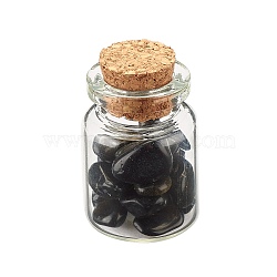 Transparent Glass Wishing Bottle Decoration, with Natural Obsidian Chip Beads, 22x34mm, Chip Beads: 6~16x5~10x2~8mm(DJEW-A001-01C-18)