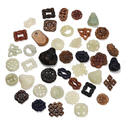 Natural Xiuyan Jade Findings Kits, Mixed Shape, Mixed Shapes, 18~40x18~39x3~15.5mm, Hole: 1.5~5mm(GG-CBA04B0-01)