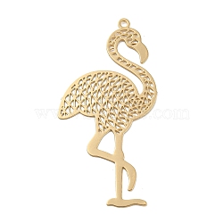 Brass Etched Metal Embellishments Pendants, Long-Lasting Plated, Flamingo Shape, Light Gold, 44x21x0.3mm, Hole: 1.4mm(KKC-D001-02KCG)
