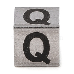 Tarnish Resistant 201 Stainless Steel European Beads, Large Hole Beads, Cube with English Letter, Stainless Steel Color, Letter Q, 7x7x7mm, Hole: 5mm(STAS-M058-01Q-P)