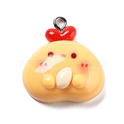 Resin Pendants, with Platinum Iron Loop, Chick, 24x22x10mm, Hole: 2mm(RESI-R450-06A)