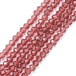 Transparent Glass Beads Strands, Faceted, Rondelle, Rosy Brown, 3x2mm, Hole: 0.5mm, about 160~165pcs/strand, 15.35 inch~15.75 inch(39~40cm)(X-GLAA-R135-2mm-18)