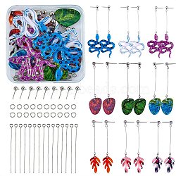 DIY Snake & Leaf Drop Earring Making Kit, Including Resin Pendants, Brass Stud Earring Findings, 304 Stainless Steel Steel Eye Pins, Iron Jump Rings, Mixed Color, 96pcs/box(DIY-SZ0007-59)