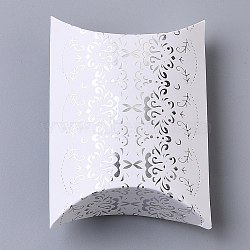 Paper Pillow Candy Boxes, for Wedding Favors Baby Shower Birthday Party Supplies, Rectangle, Silver, Floral Pattern, Fold: 9.1x6.3x2.65cm, Unfold: 11.3x6.9x0.1cm(CON-I009-13C)