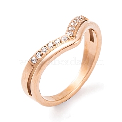 304 Stainless Steel Finger Ring for Women, with Cubic Zirconia, Rose Gold, 9mm, US Size 6~9(16.5~18.9mm)(RJEW-C086-14-RG)