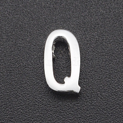 Non-Tarnish 201 Stainless Steel Charms, for Simple Necklaces Making, Laser Cut, Letter, Stainless Steel Color, Letter.Q, 9x5x3mm, Hole: 1.8mm(STAS-R109-JA433-Q-1)