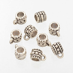 Charm Carrier Barrel Tibetan Silver Tube Bails, Loop Bails, Lead Free & Cadmium Free, Antique Silver, about 7.2mm in diameter, 6.5mm long, Hole: 5mm, 2mm inner diameter(AB644H)