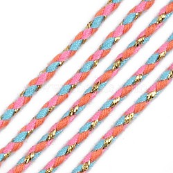 Tri-color Polyester Braided Cords, with Gold Metallic Thread, for Braided Jewelry Friendship Bracelet Making, Hot Pink, 2mm, about 100yard/bundle(91.44m/bundle)(OCOR-T015-B02)