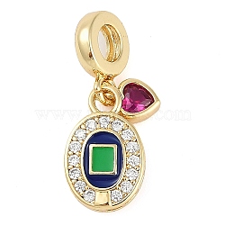 Rack Plating Brass Cubic Zirconia European Dangle Charms, Enamel Oval & Heart Large Hole Pendants, Real 18K Gold Plated, Long-Lasting Plated, Cadmium Free & Lead Free, Colorful, 24mm, Hole: 4.5mm(KK-P287-30G)