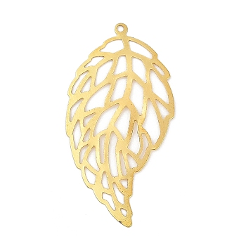 Iron Pendants, Hollow, Leaf, Golden, 42x21.5x0.4mm, Hole: 1.2mm