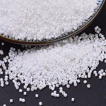 MIYUKI Delica Beads Small, Cylinder, Japanese Seed Beads, 15/0, (DBS0202) White Pearl AB, 1.1x1.3mm, Hole: 0.7mm, about 175000pcs/bag, 50g/bag