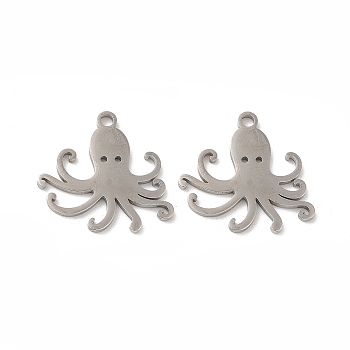 304 Stainless Steel Pendants, Octopus Charm, Stainless Steel Color, 19x20x1.5mm, Hole: 1.8mm