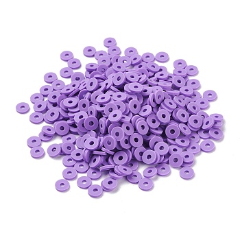 Handmade Polymer Clay Beads, Disc/Flat Round, Heishi Beads, Blue Violet, 6x1mm, Hole: 2mm