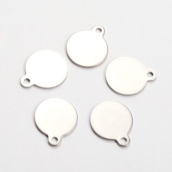 Stainless Steel Stamping Blank Tag Pendants, Flat Round, Stainless Steel Color, 22x18x1mm, Hole: 2mm