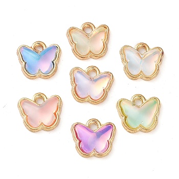 Rack Plating Alloy Glass Charms, Butterfly, Golden, Mixed Color, 9x9.5x3.5mm, Hole: 1mm
