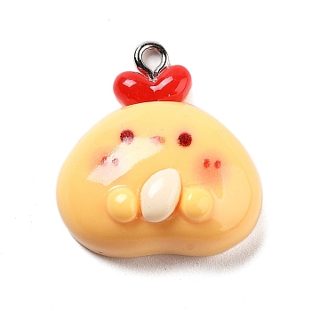 Resin Pendants, with Platinum Iron Loop, Chick, 24x22x10mm, Hole: 2mm