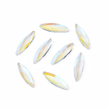 Glass Rhinestone Cabochons, Nail Art Decoration Accessories, Faceted, Horse Eye, Clear AB, 11x3x1.5mm