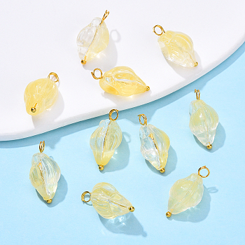 Glass Pendants, with Brass Findings, Conch, Yellow, 10Pcs, 20mm, Hole: 3mm