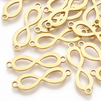 201 Stainless Steel Links connectors, Laser Cut Links, Infinity, Golden, 25x7x1mm, Hole: 1.8mm