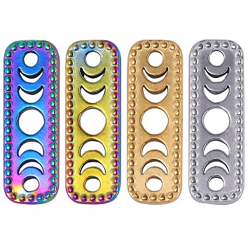 12Pcs 3 Colors Ion Plating(IP) 304 Stainless Steel Connector Charms, Rectangle Links with Hollow Moon Phase, Nickel Free, Mixed Color, 20.5x7x1.5mm, Hole: 1.6mm, 4pcs/color