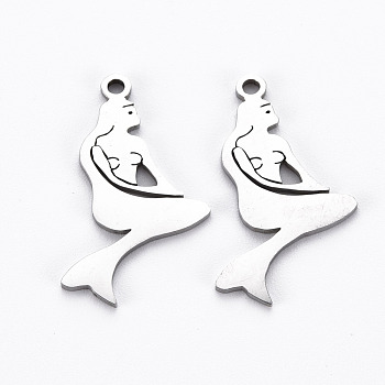 201 Stainless Steel Pendants, Cut, Mermaid, Stainless Steel Color, 20x12x1mm, Hole: 1.2mm