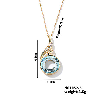 Cute and Stylish Phenix Glass Pendant Necklace, with Brass Cable Chain for Women, Perfect for Any Outfit, Sky Blue, 15.75 inch(40cm)+5cm