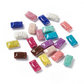Crackle Opaque Acrylic Beads, Imitation Turquoise, Rectangle, Mixed Color, 22x13x8.5mm, Hole: 1.5mm, about 250pcs/500g