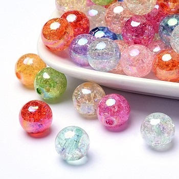 Bubblegum AB Color Transparent Crackle Acrylic Round Beads, Mixed Color, 12mm, Hole: 2~2.5mm
