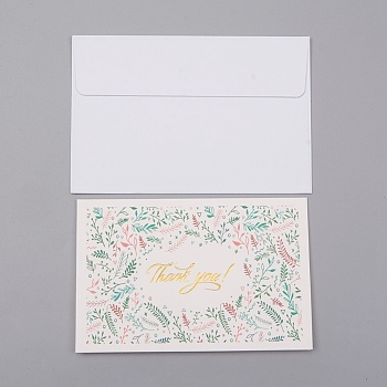 Envelope and Floral Pattern Thank You Cards Sets, for Mother's Day Valentine's Day Birthday Thanksgiving Day, White, 9.1x13.6x0.03cm, 16.9x12.8x0.06cm, 2pcs/set