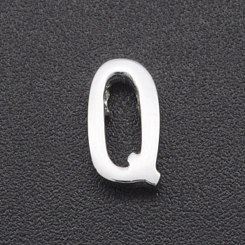 201 Stainless Steel Charms, for Simple Necklaces Making, Laser Cut, Letter, Stainless Steel Color, Letter.Q, 9x5x3mm, Hole: 1.8mm