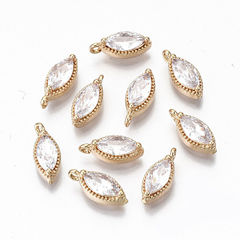 Brass Micro Pave Cubic Zirconia Charms, Light Gold, Long-Lasting Plated, Cadmium Free & Lead Free, Horse Eye, Clear, 12x5x4mm, Hole: 1.2mm