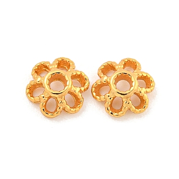 925 Sterling Silver Bead Caps, 6-Petal, Flower, Real 18K Gold Plated, 5x5x2mm, Hole: 1mm