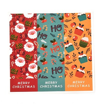 Christmas Themed Coated Paper Sealing Stickers, Rectangle with Word Merry Christmas, for Gift Packaging Sealing Tape Decoration, Colorful, 95x100x0.2mm, Sticker: 90x30mm