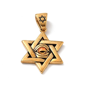 Vacuum Plating 304 Stainless Steel Pendants, Star of David, Golden, 42x32x4mm, Hole: 11x6mm