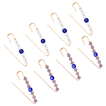 8Pcs 2 Colors Iron Kilt Pins, Resin Evil Eye & Faceted Glass Beaded Broochs, Mixed Color, 59x13x6.5mm, 4pcs/color