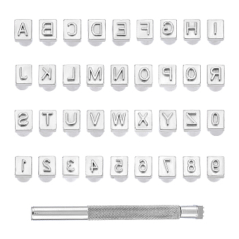 DIY Letter and Number Stamping Punch Tool Set, Zine Alloy Stamps and Handle Sets, Platinum, 95x145x18mm