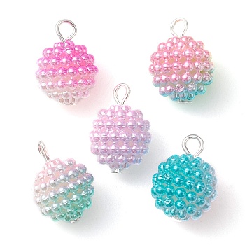 Imitation Pearl Acrylic Pendants, with Iron Flat Head Pins, Cadmium Free & Lead Free, Round, Mixed Color, 16x12mm, Hole: 2mm
